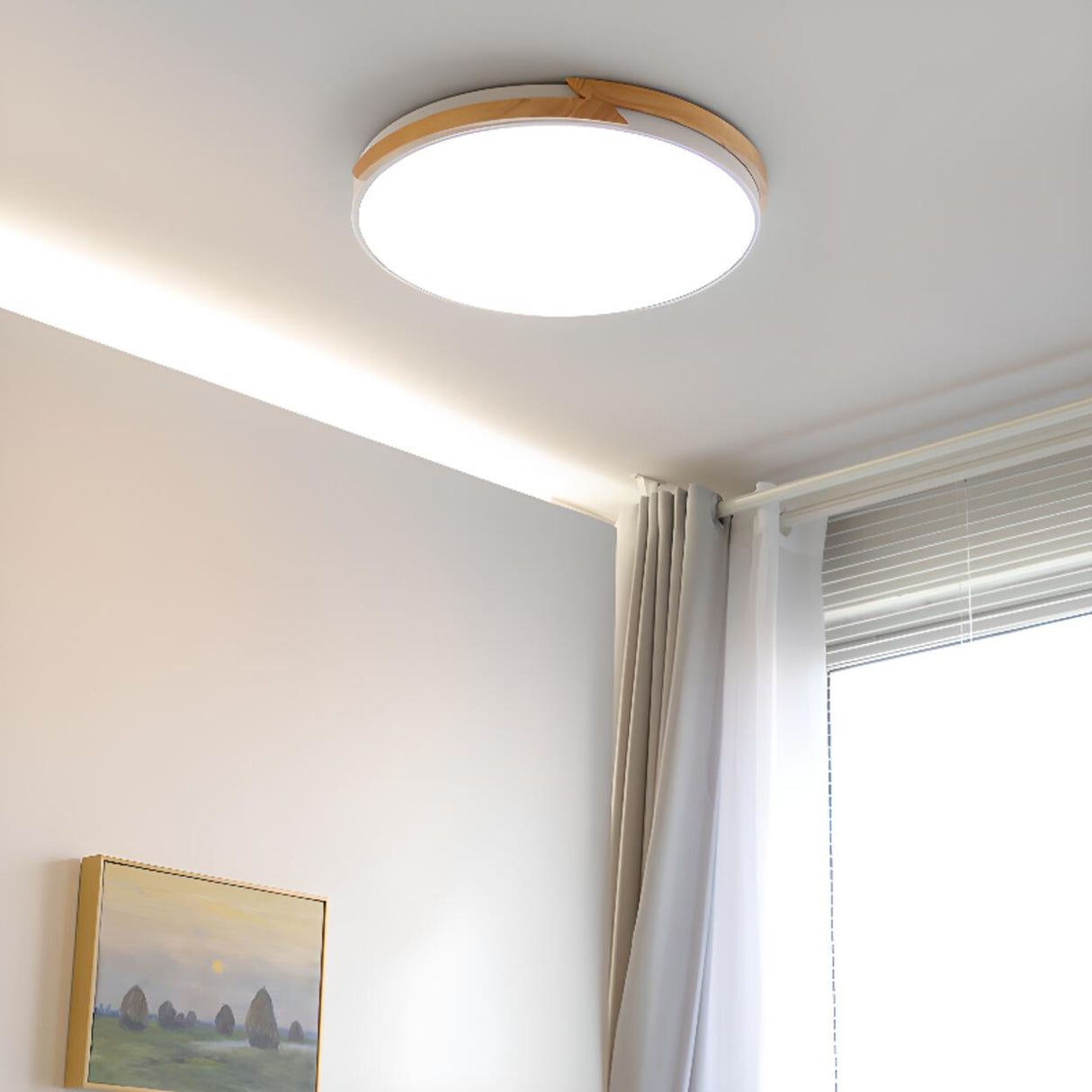 Minimalist White Round Bedroom Flush Mount Light Image - 5