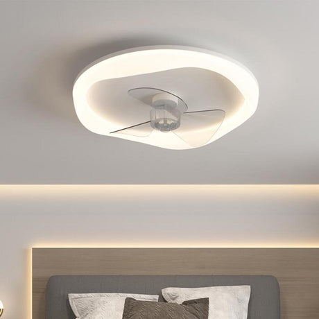 Minimalist White Round Flush Ceiling Fan with LED Light Image - 1