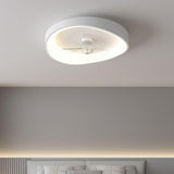 Minimalist White Round Flush Mount Ceiling Fan Light Image - 1