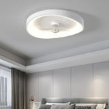 Minimalist White Round Flush Mount Ceiling Fan Light Image - 3