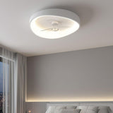 Minimalist White Round Flush Mount Ceiling Fan Light Image - 4