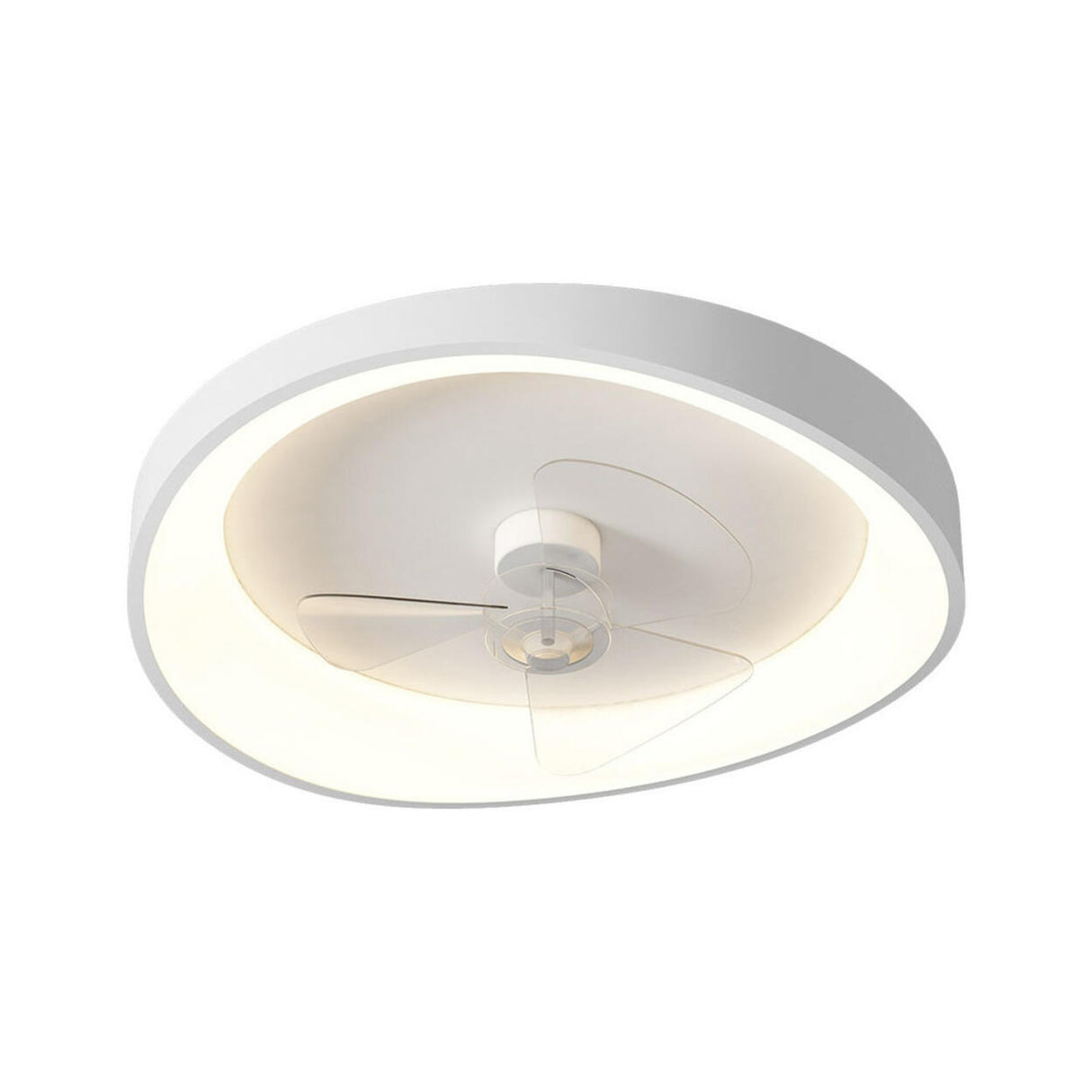 Minimalist White Round Flush Mount Ceiling Fan Light Image - 5