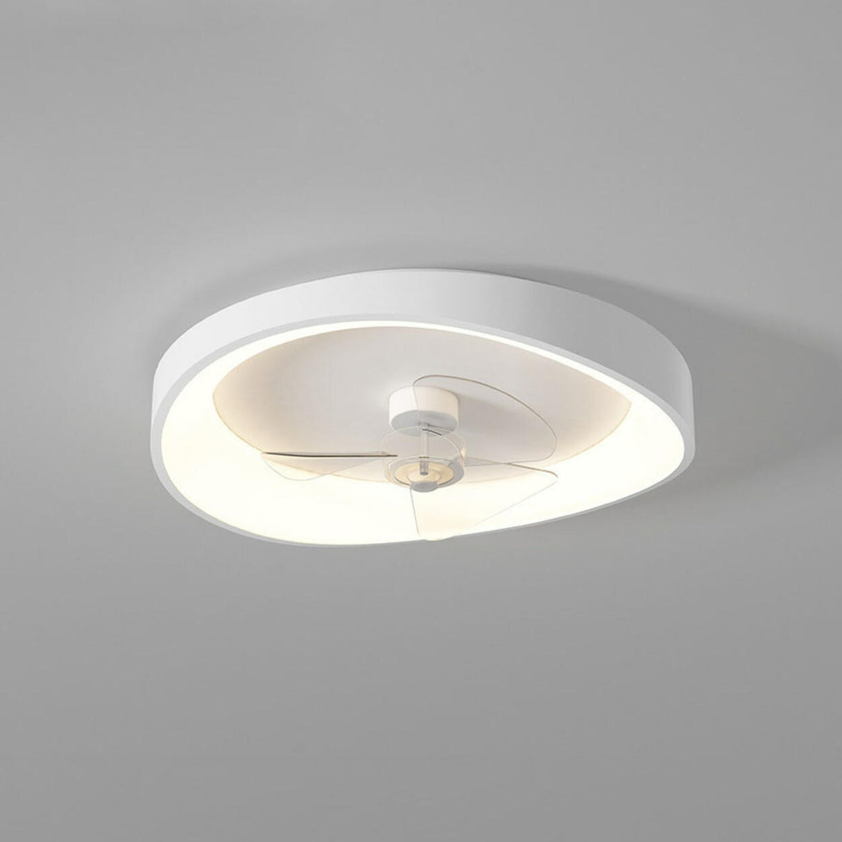 Minimalist White Round Flush Mount Ceiling Fan Light Image - 8