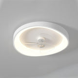 Minimalist White Round Flush Mount Ceiling Fan Light Image - 9