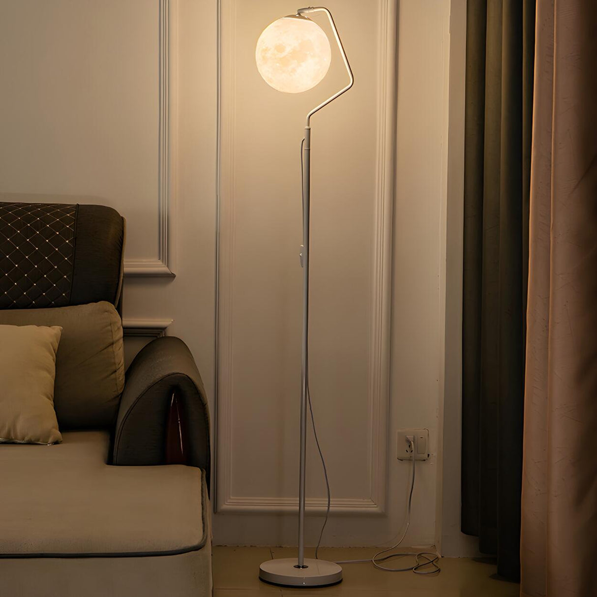 Minimalist White Round Globe Metal LED Floor Lamp Image - 2