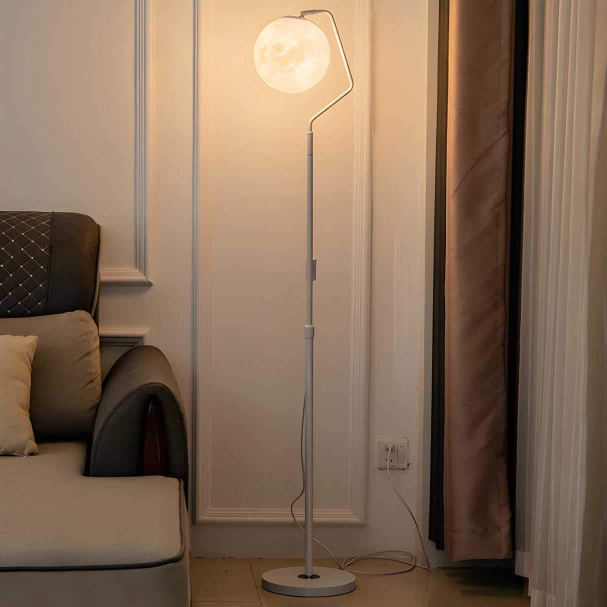 Minimalist White Round Globe Metal LED Floor Lamp Image - 3