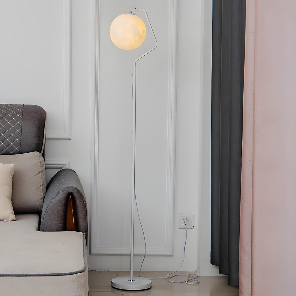 Minimalist White Round Globe Metal LED Floor Lamp Image - 4