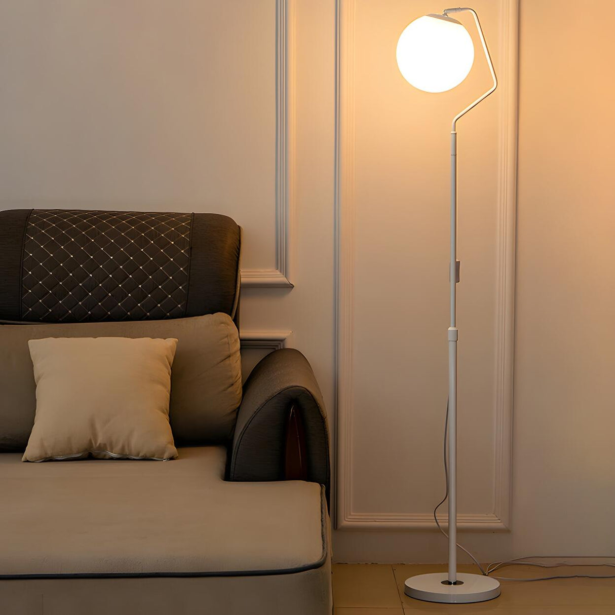 Minimalist White Round Globe Metal LED Floor Lamp Image - 6