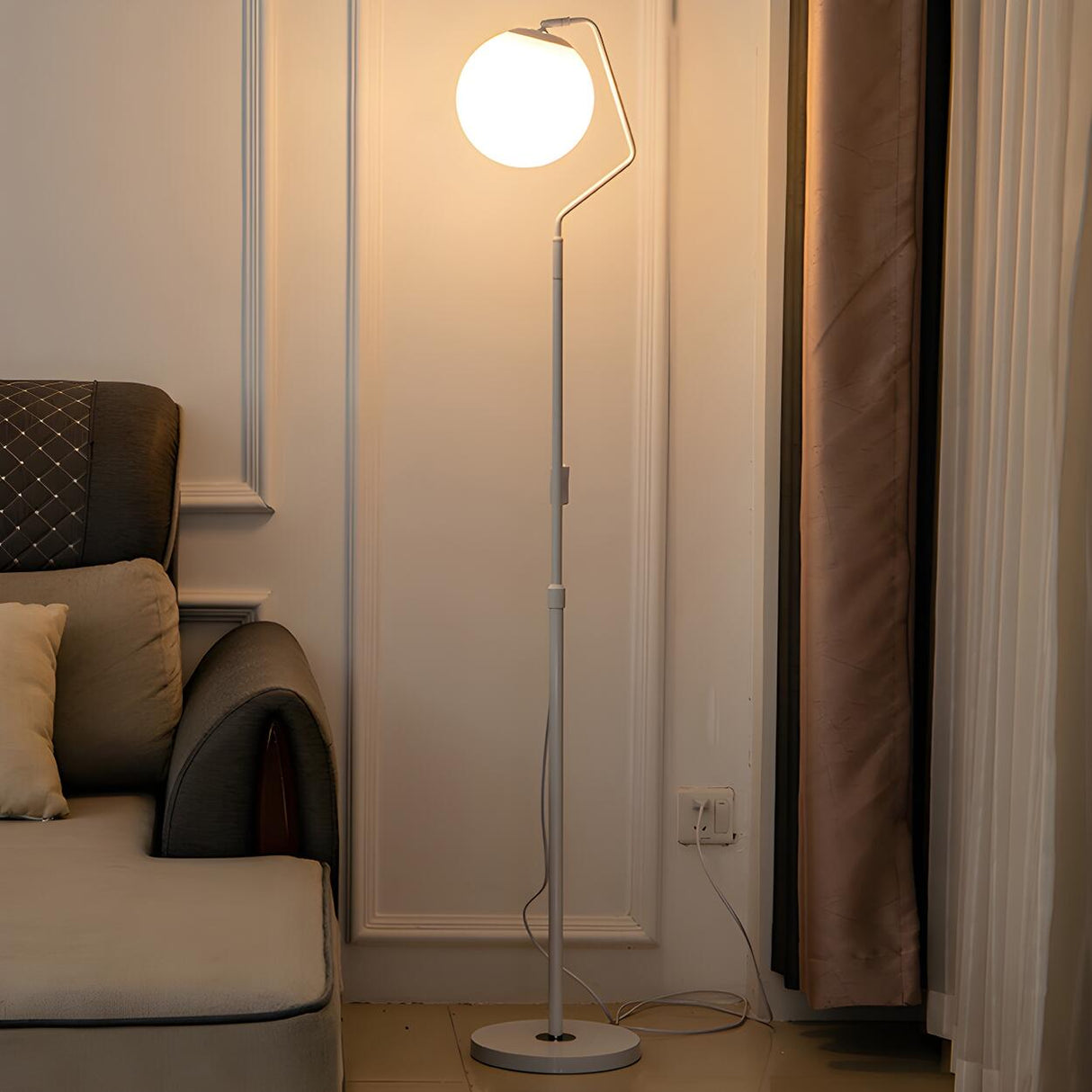 Minimalist White Round Globe Metal LED Floor Lamp Image - 7