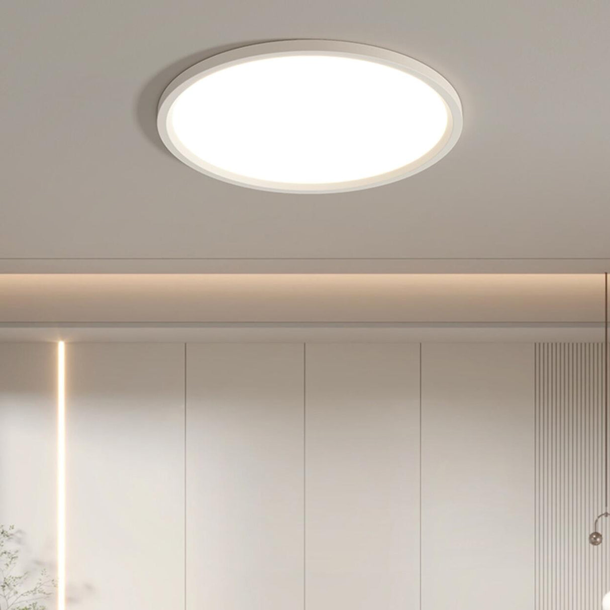 Minimalist White Round LED Flush Mount Light Bedroom Image - 1