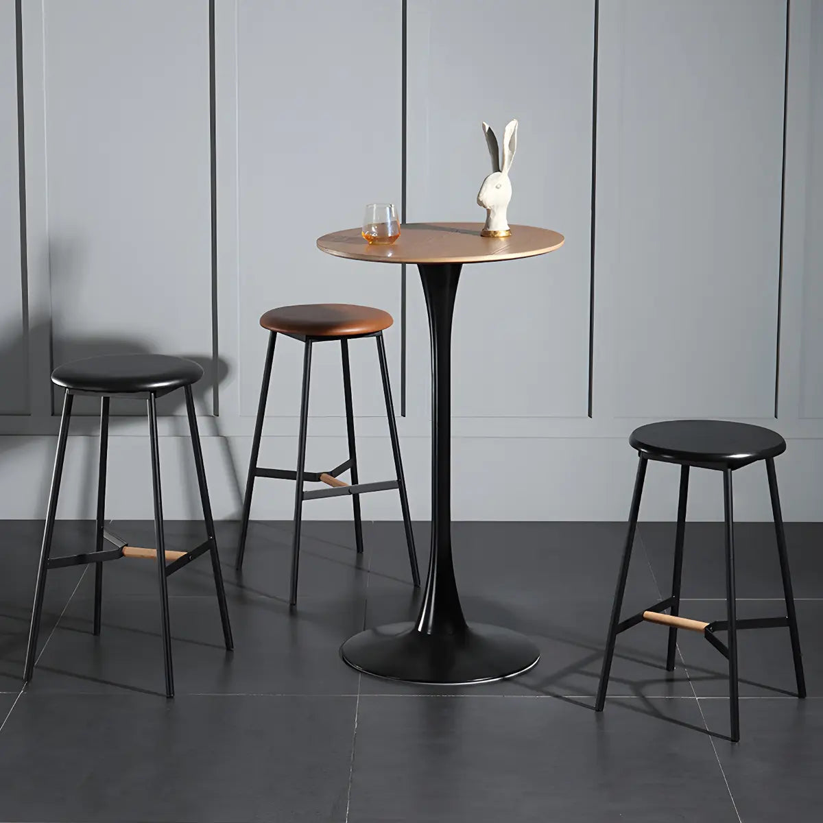 Minimalist White Round Metal Small Cocktail Bar Table Image - 6