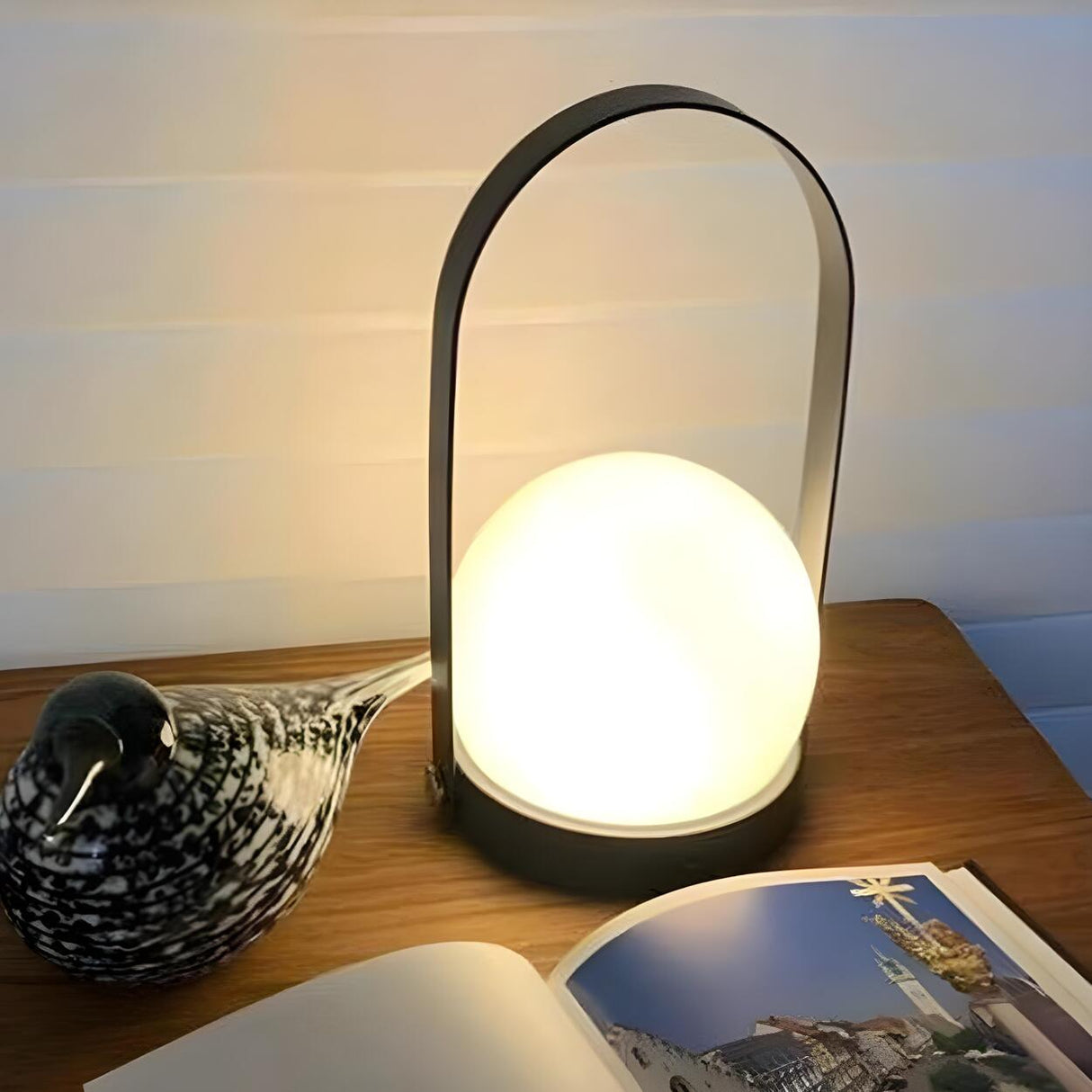 Minimalist White Semi-Globe Portable Glass Table Lamp Image - 8