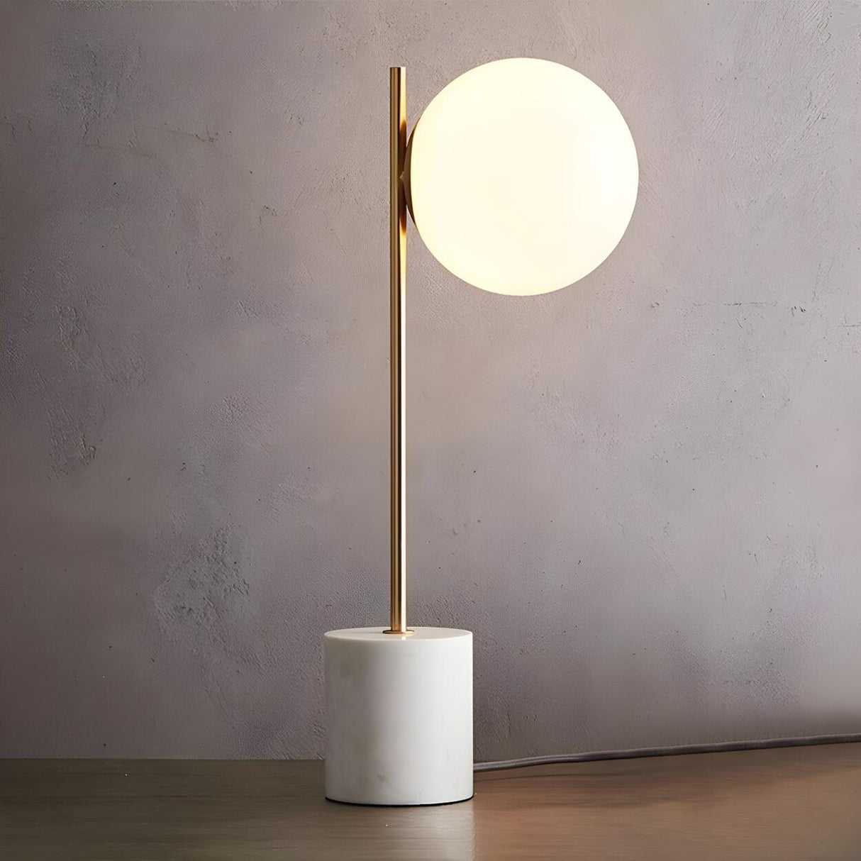 Minimalist White Sphere Shade Marble Base Table Lamp Image - 4