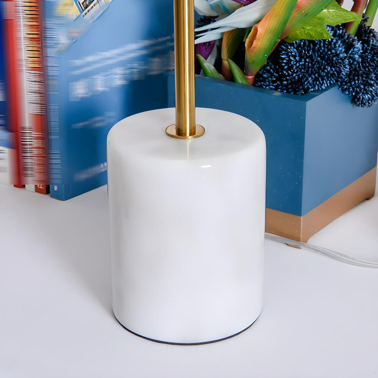 Minimalist White Sphere Shade Marble Base Table Lamp Image - 8