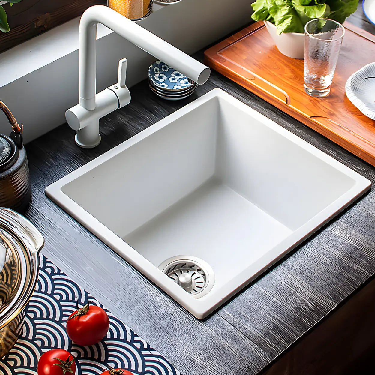 Minimalist White Square Sink for Kitchen Space Image - 1