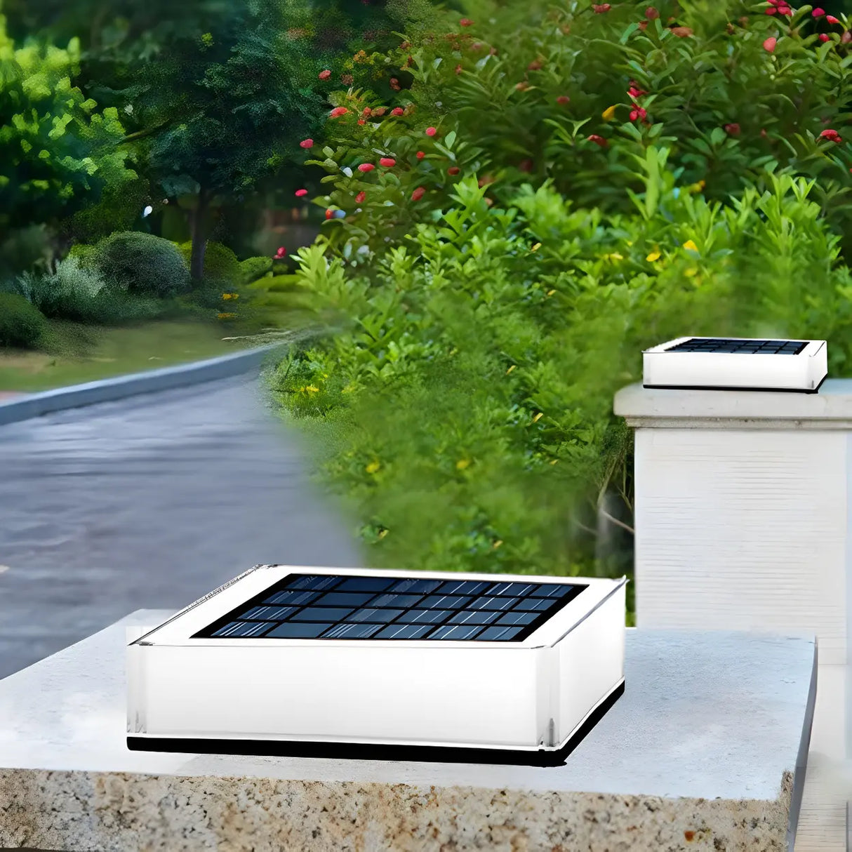 Minimalist White Square Solar Outdoor LED Post Lamp Image - 9