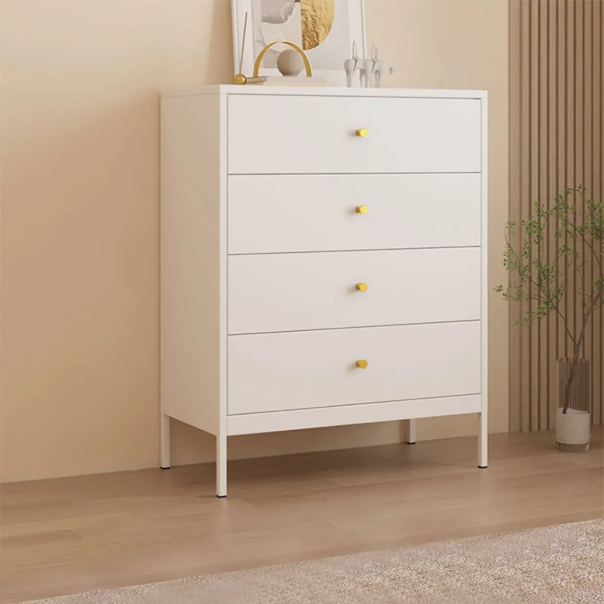 Minimalist White Steel Storage Vertical Drawers Dressers Image - 7