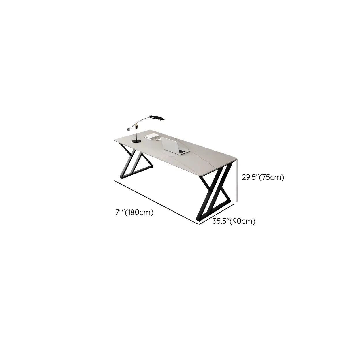 Minimalist White Stone Rectangle Metal Sled Gaming Desk Image - 10