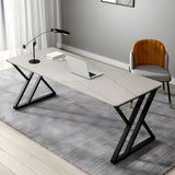 Minimalist White Stone Rectangle Metal Sled Gaming Desk Image - 2