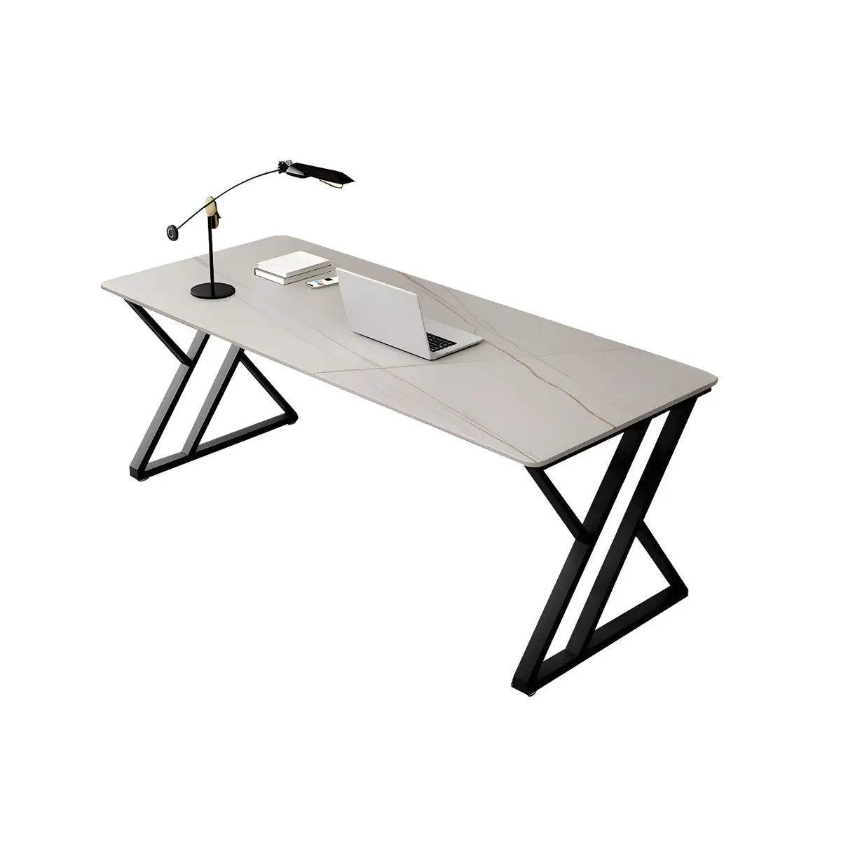 Minimalist White Stone Rectangle Metal Sled Gaming Desk Image - 5