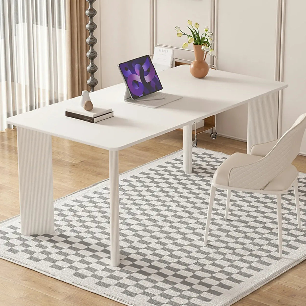 Minimalist White Stone Rectangular Computer Desk Image - 14