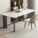 Minimalist White Stone Rectangular Computer Desk Image - 4