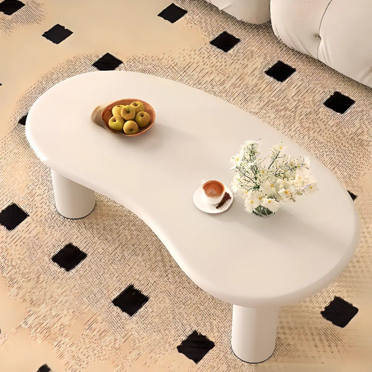 Minimalist White Wood Free Form Three Legs Coffee Table Image - 2