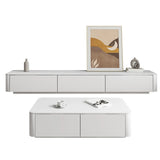 Minimalist White Wooden Long TV Stand with Drawers Image - 2