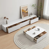 Minimalist White Wooden Long TV Stand with Drawers Image - 4