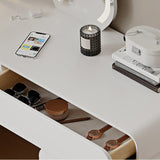 Minimalist White Wooden Long TV Stand with Drawers Image - 8