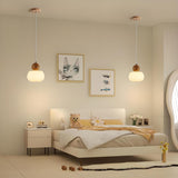 Minimalist Wood Accented Drum Bedroom Pendant Light Image - 1