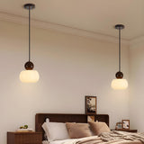 Minimalist Wood Accented Drum Bedroom Pendant Light Image - 11