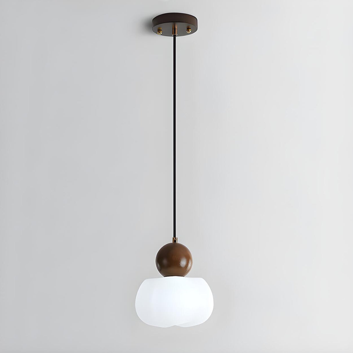 Minimalist Wood Accented Drum Bedroom Pendant Light Image - 3