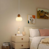 Minimalist Wood Accented Drum Bedroom Pendant Light Image - 5