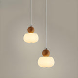 Minimalist Wood Accented Drum Bedroom Pendant Light Image - 7