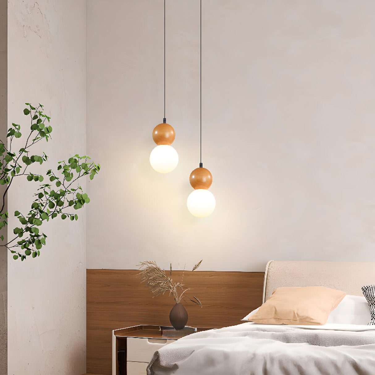 Minimalist Wood Globe Sphere Pendant Light Flexible Length Image - 6