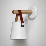 Minimalist Wood Leather Strap Cylinder Wall Sconce Image - 10