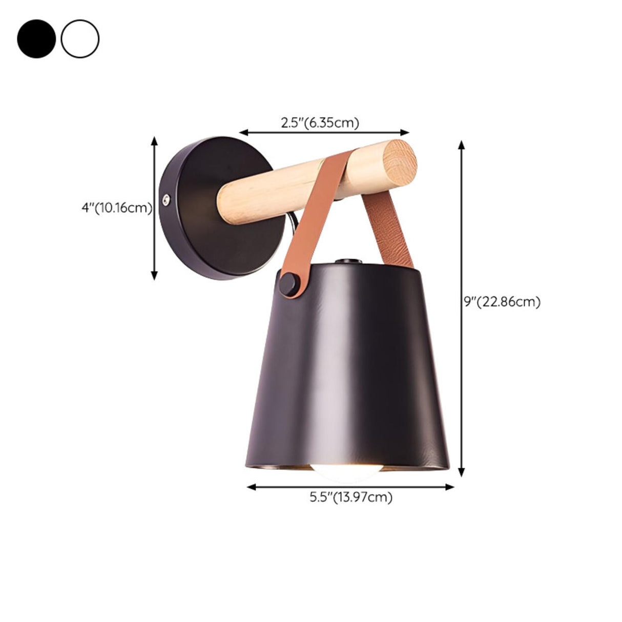 Minimalist Wood Leather Strap Cylinder Wall Sconce Image - 14