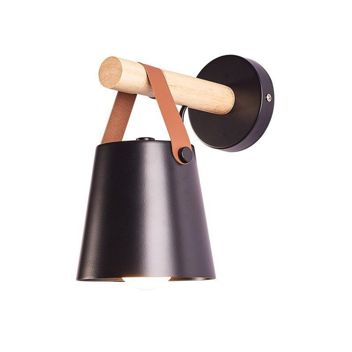 Minimalist Wood Leather Strap Cylinder Wall Sconce Image - 6