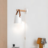 Minimalist Wood Leather Strap Cylinder Wall Sconce Image - 7