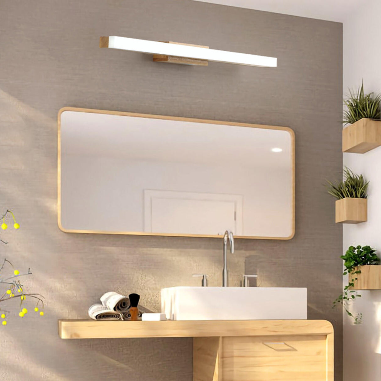 Minimalist Wood Rectangular Bathroom Vanity Light Image - 3