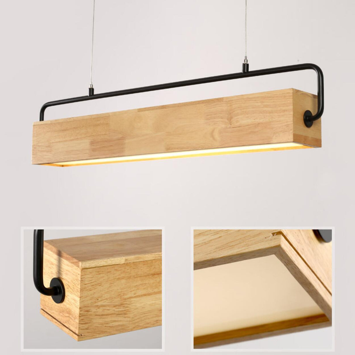 Minimalist Wood Rectangular Dining Room Pendant Light Image - 13