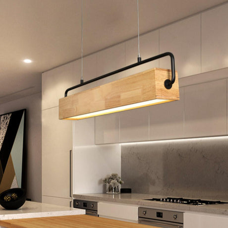 Minimalist Wood Rectangular Dining Room Pendant Light Image - 2