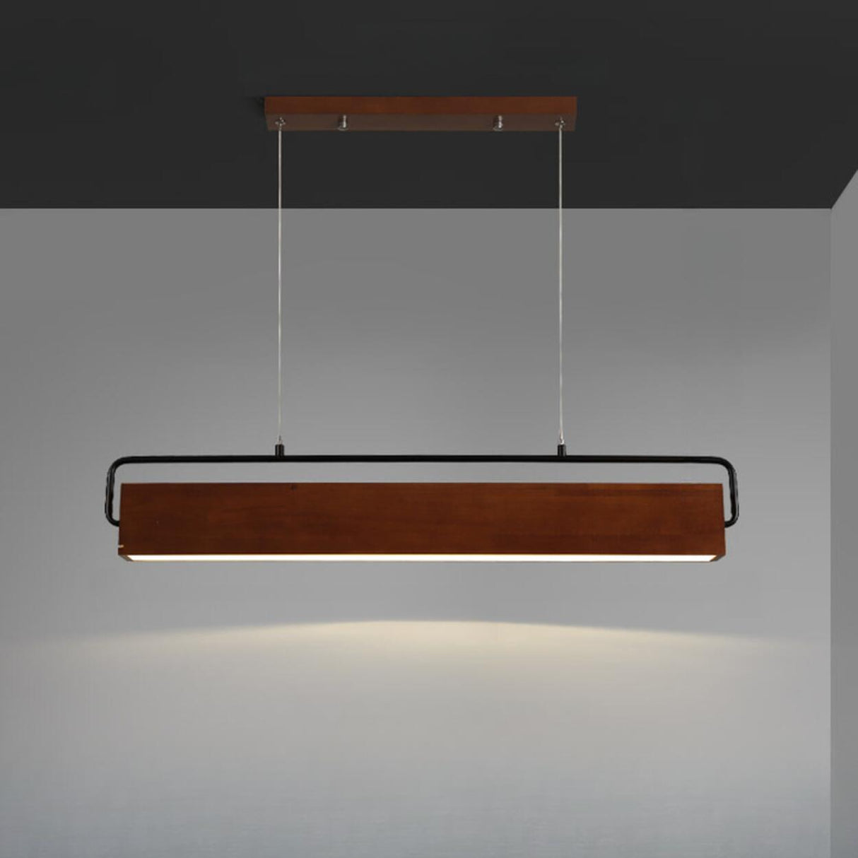 Minimalist Wood Rectangular Dining Room Pendant Light Image - 6