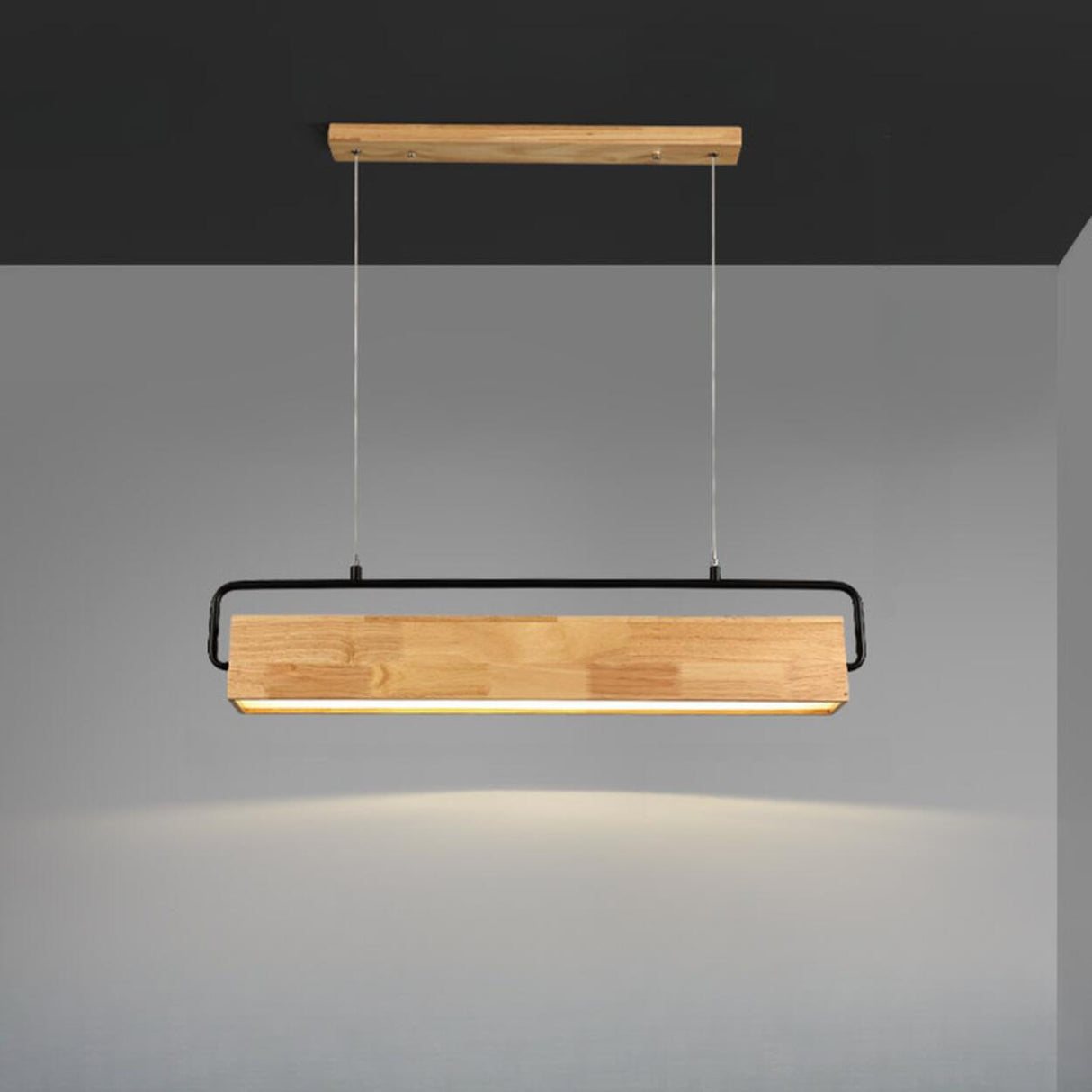 Minimalist Wood Rectangular Dining Room Pendant Light Image - 7