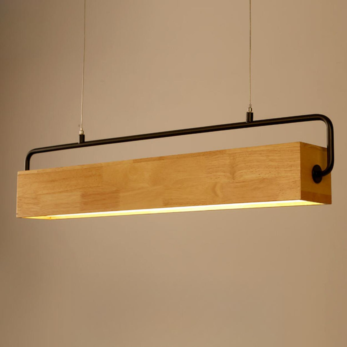 Minimalist Wood Rectangular Dining Room Pendant Light Image - 9