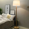 Minimalist Wood White Fabric Barrel Bedroom Floor Lamp Image - 1