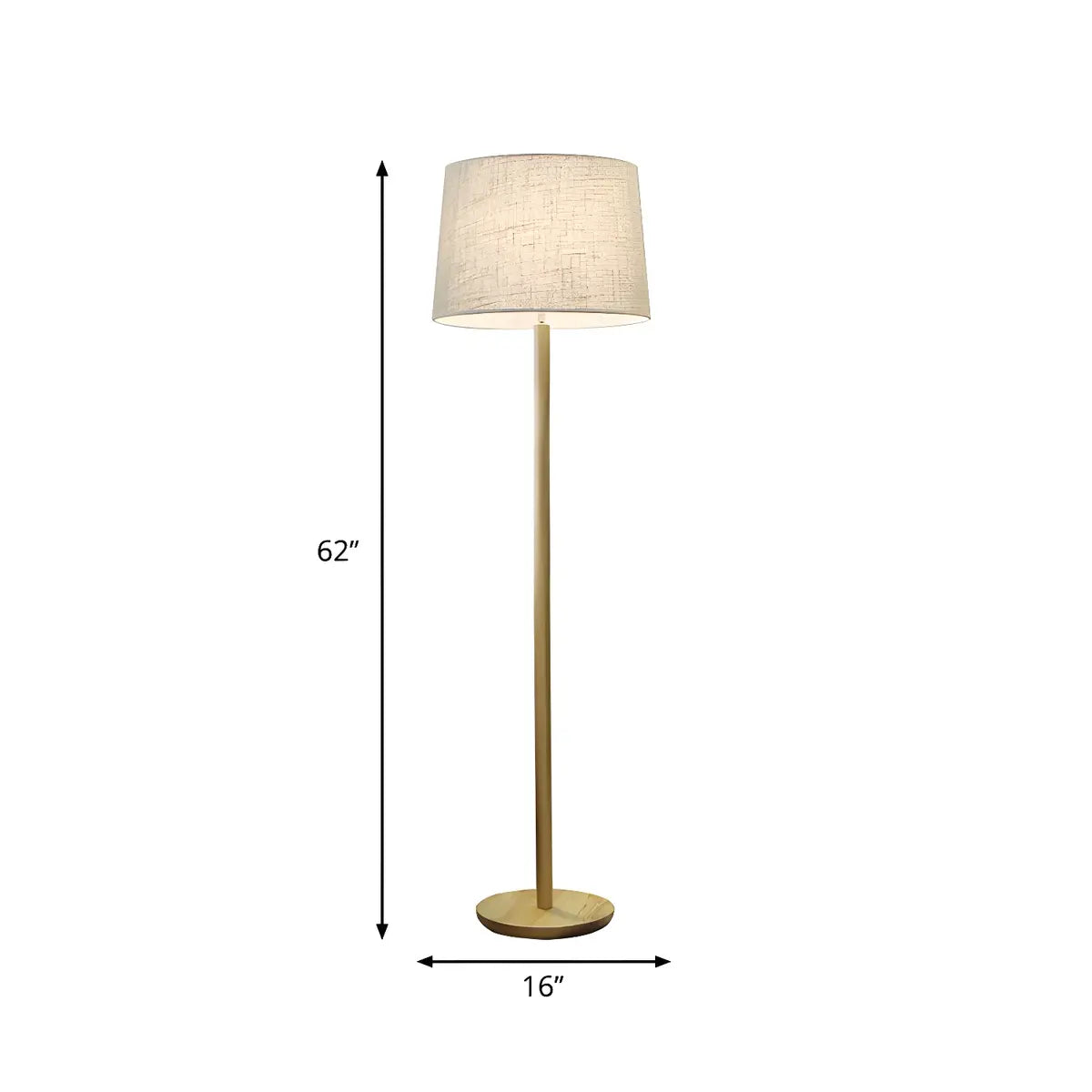 Minimalist Wood White Fabric Barrel Bedroom Floor Lamp 