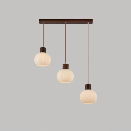 Minimalist Wood White Globe Glass Dining Room Pendant Light Image - 2