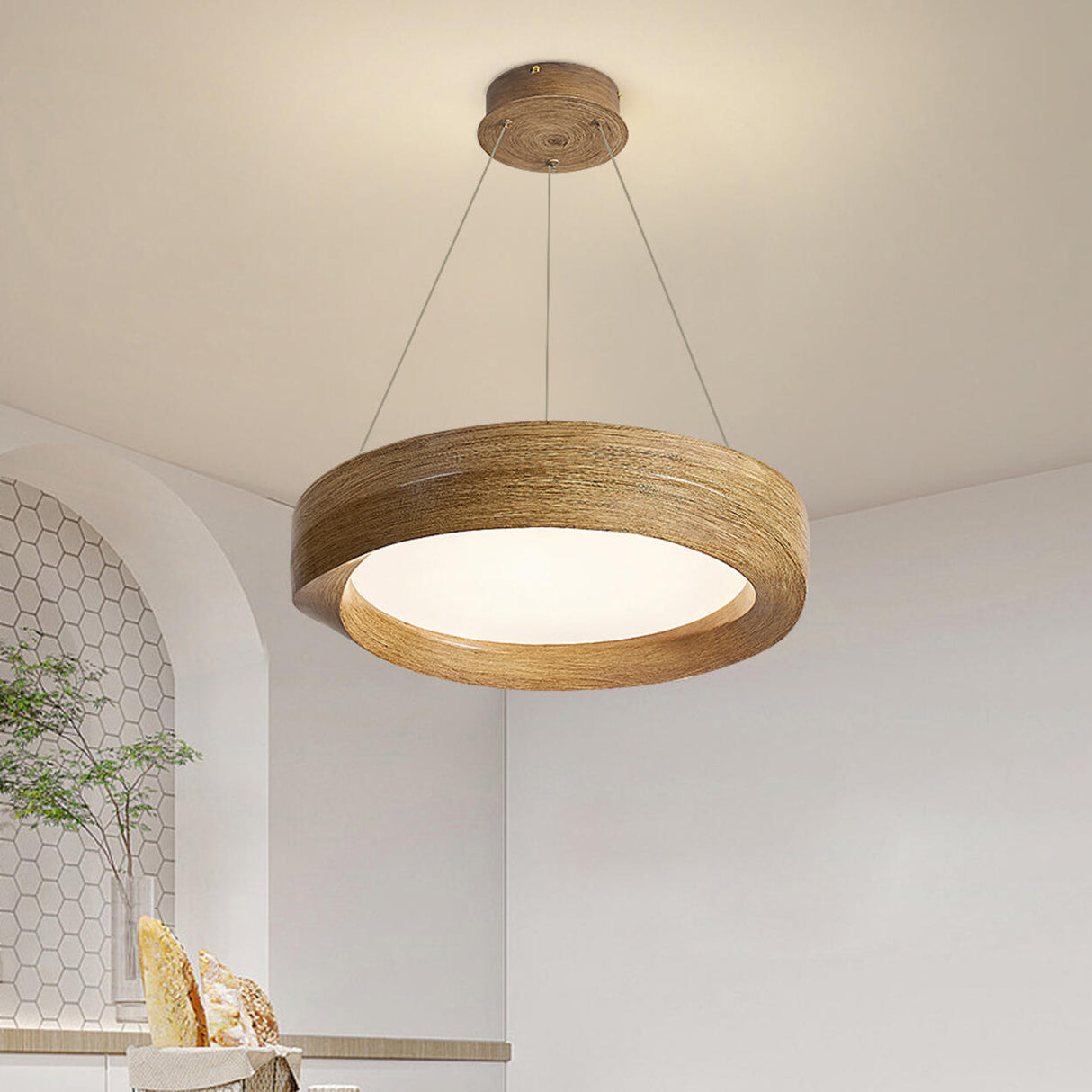 Minimalist Wooden Circular Pendant Chandelier Image - 1